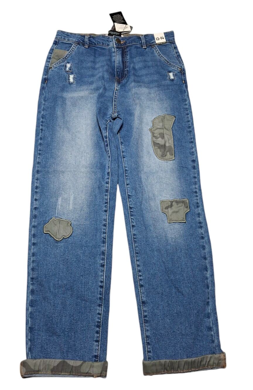 Cotton On Kids Boy Husky Jeans Sz 13/14 NWT Camo Patch Streetwear Skater Blue
